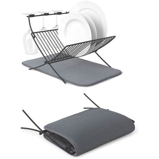 Picture of XDRY folding dish rack with mat dark grey