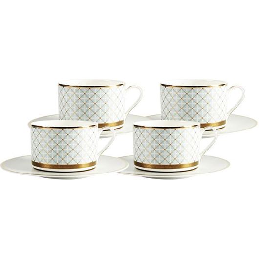 Picture of ASHBURY tea cup and saucer set of 4 blue/gold