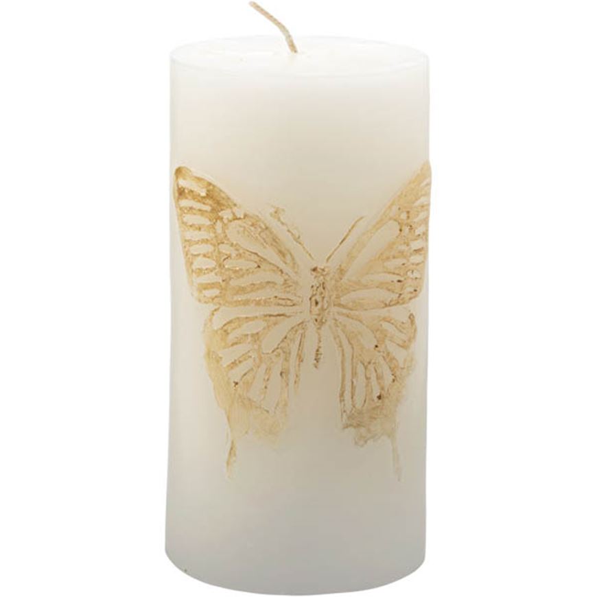 Picture of BUTTERFLY pillar candle 7x14 cream/gold