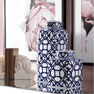 HIROSHI jar with lid h22cm blue/white
