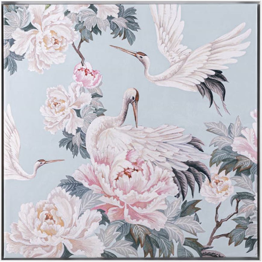 Picture of FUNNING Birds II framed canvas white - 81x81cm