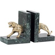 TIGER bookends h18cm set of 2 brass/green