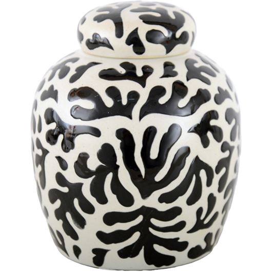 Picture of ADEN jar with lid black/white - H20cm