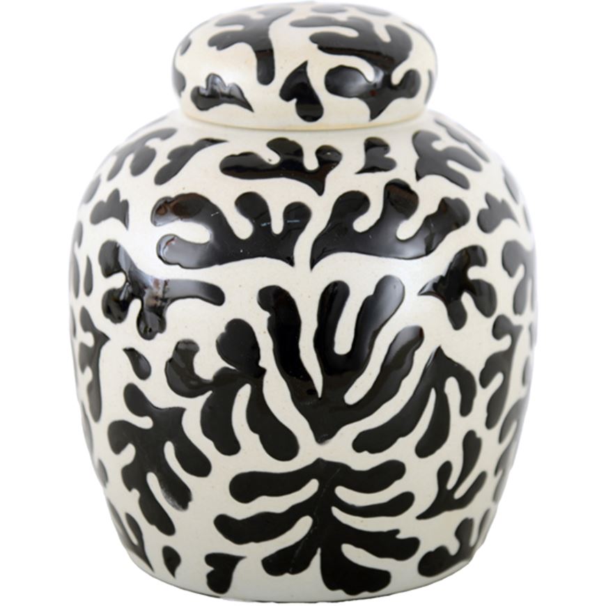 Picture of ADEN jar with lid black/white - H20cm